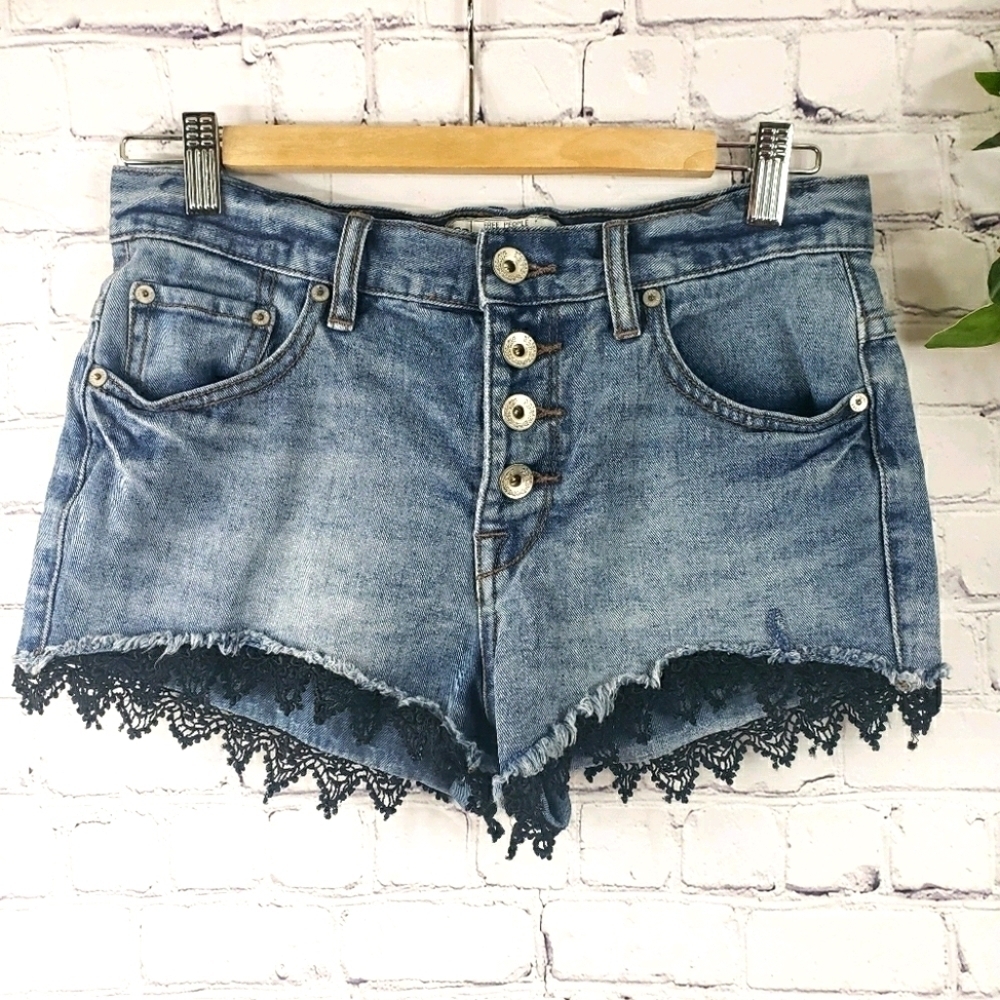 FREE PEOPLE Button Fly Cut Off Denim Shorts Size 25